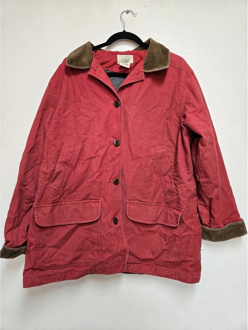 LL Bean Chore Coat Womens XL Pink Corduroy Collar Barn Jacket Insulated Adult